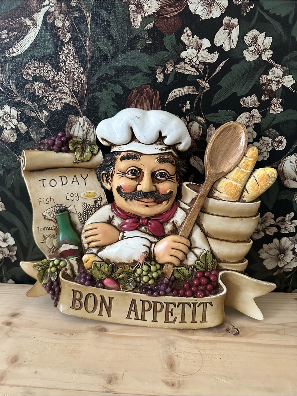 Rare French Italian Chef Bon Appetit Wall Decor Plaque Menu Of Day